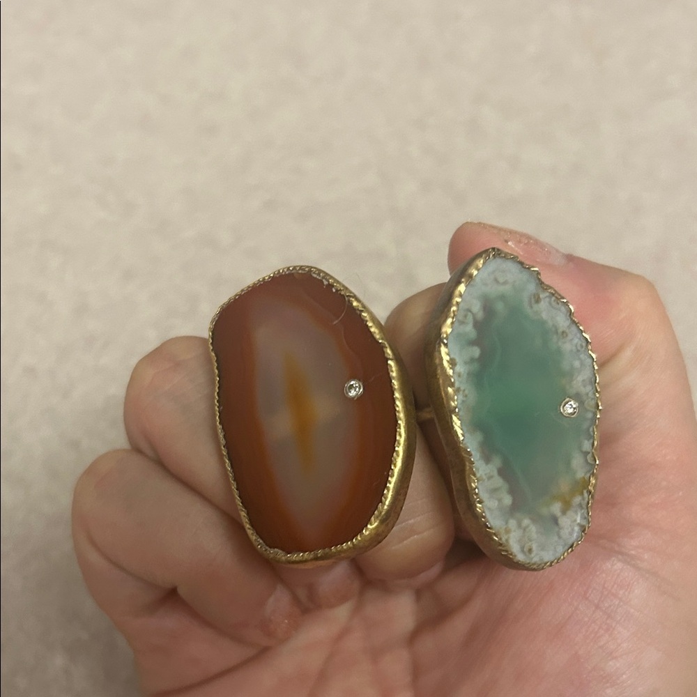 Elegant Gold and Green: Gold and red Agate Ring Set from Anthropologie